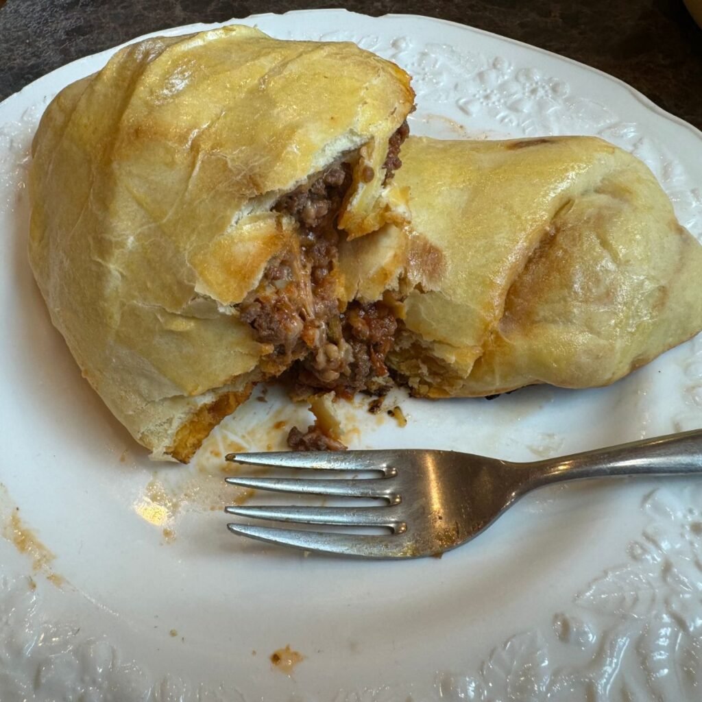 sourdough pizza pocket with fork