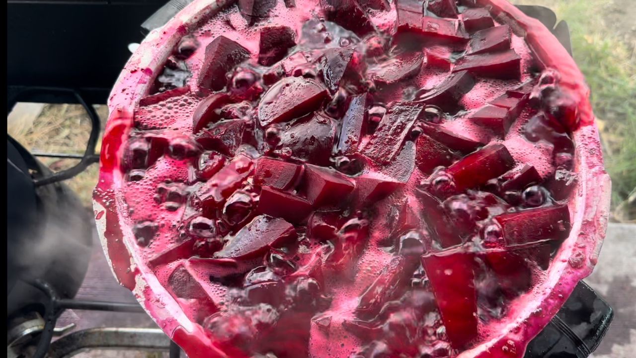 boiling pot of pickled beets