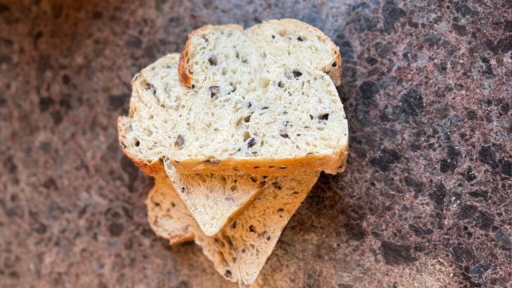 sliced rosemary garlic olive sourdough bread