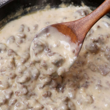 sourdough sausage gravy with ladle