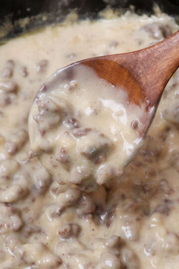 sourdough sausage gravy with ladle