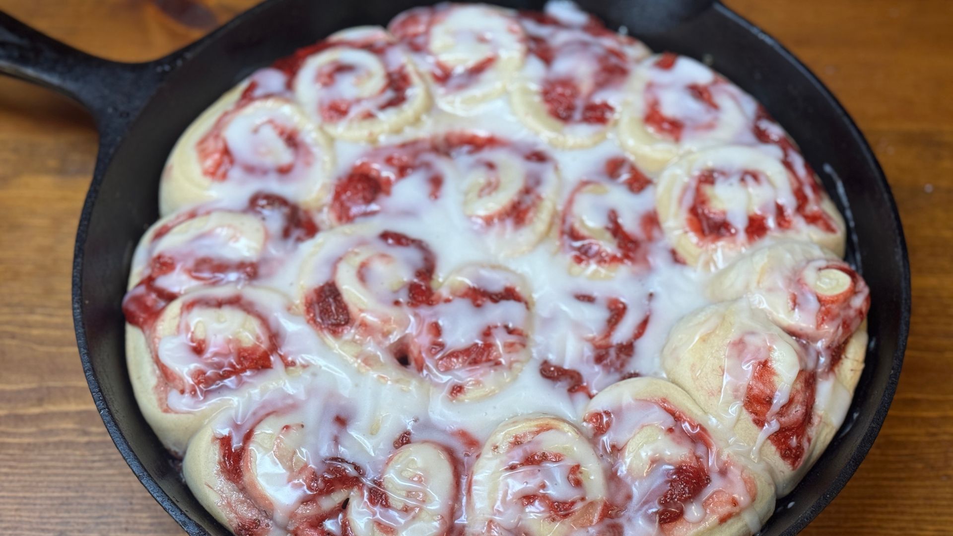 glazed strawberry cheesecake sourdough sweet rolls