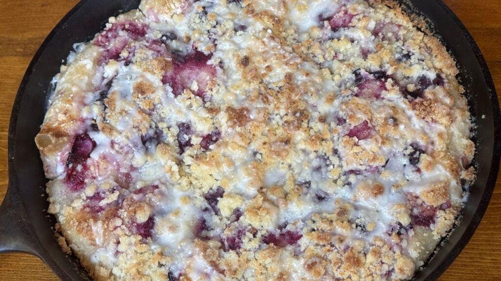 pan of lemon blueberry sourdough focaccia