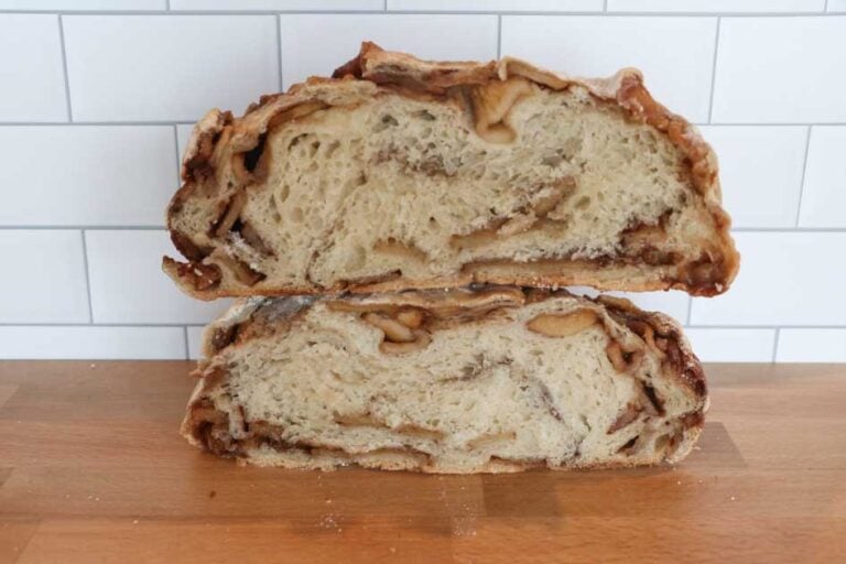 apple cinnamon sourdough bread sliced in half