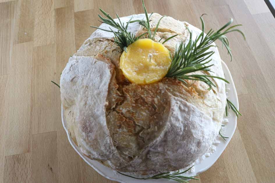 butter candle in sourdough with rosemary