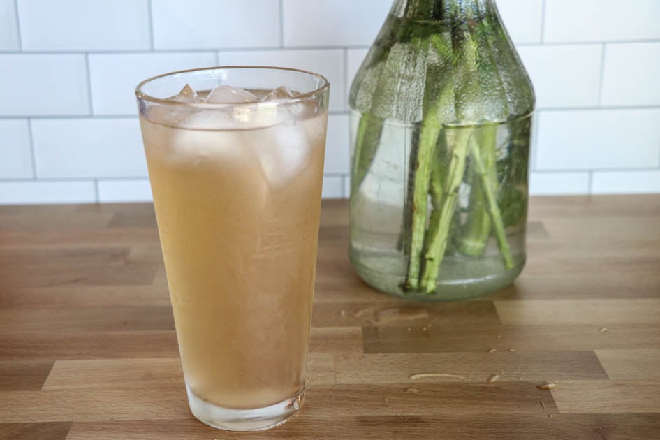 glass of water kefir with ice