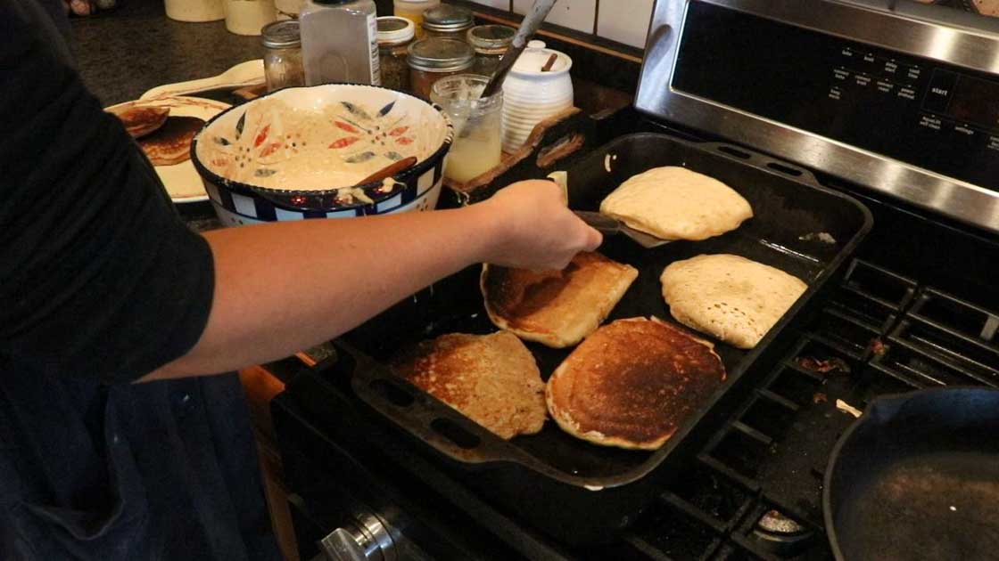 flipping pumpkin pancakes