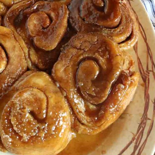 gooey sourdough sticky buns up close