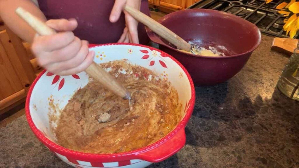 mixing up chocolate zucchini bread