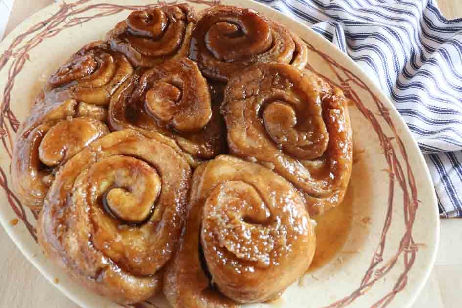 sourdough caramel rolls up close