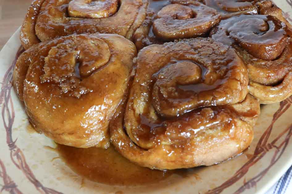 sourdough sticky buns up close