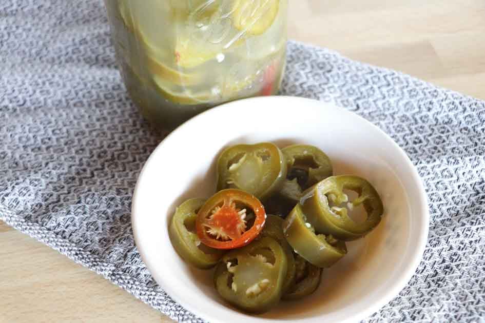 bowl of fermented jalapenos