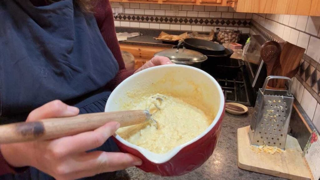 mixing up sourdough cornbread