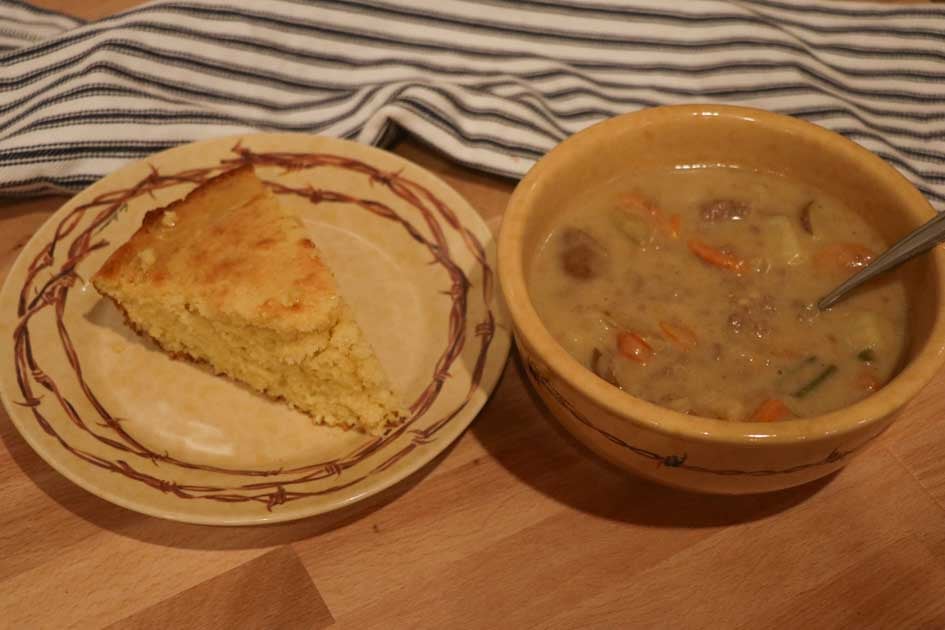 sourdough cornbread with cheeseburger soup