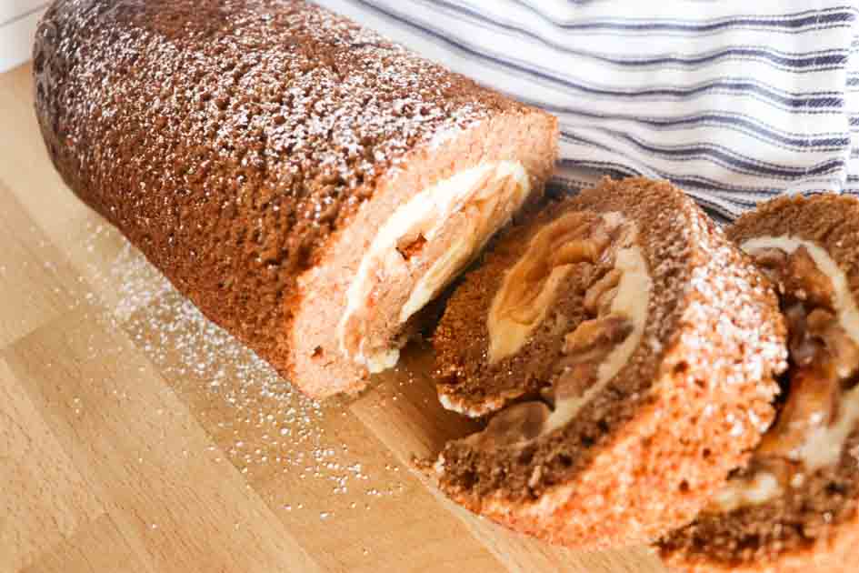 apple cake roll sliced side view