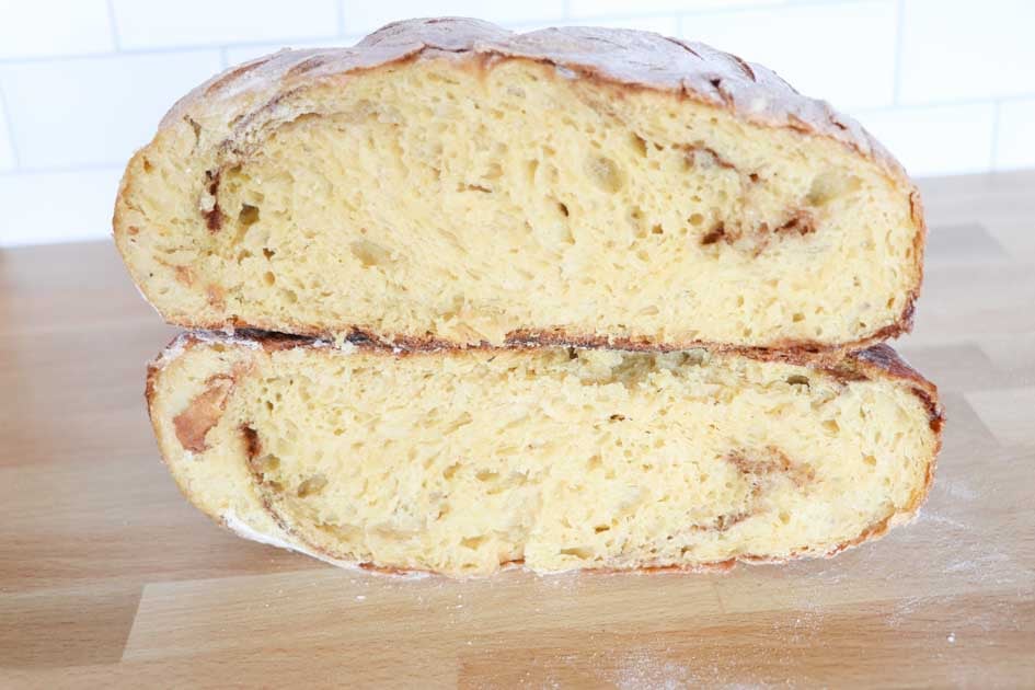 sourdough pumpkin swirl bread sliced