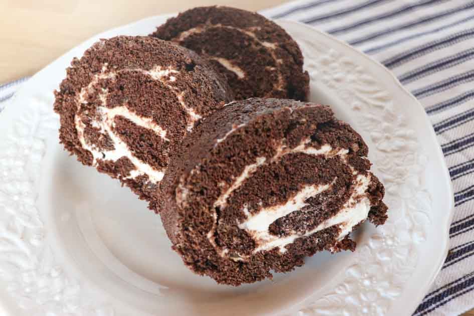 sourdough chocolate cake roll up close