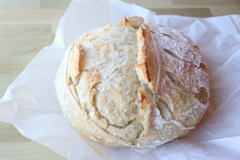 artisan sourdough bread on oarchment