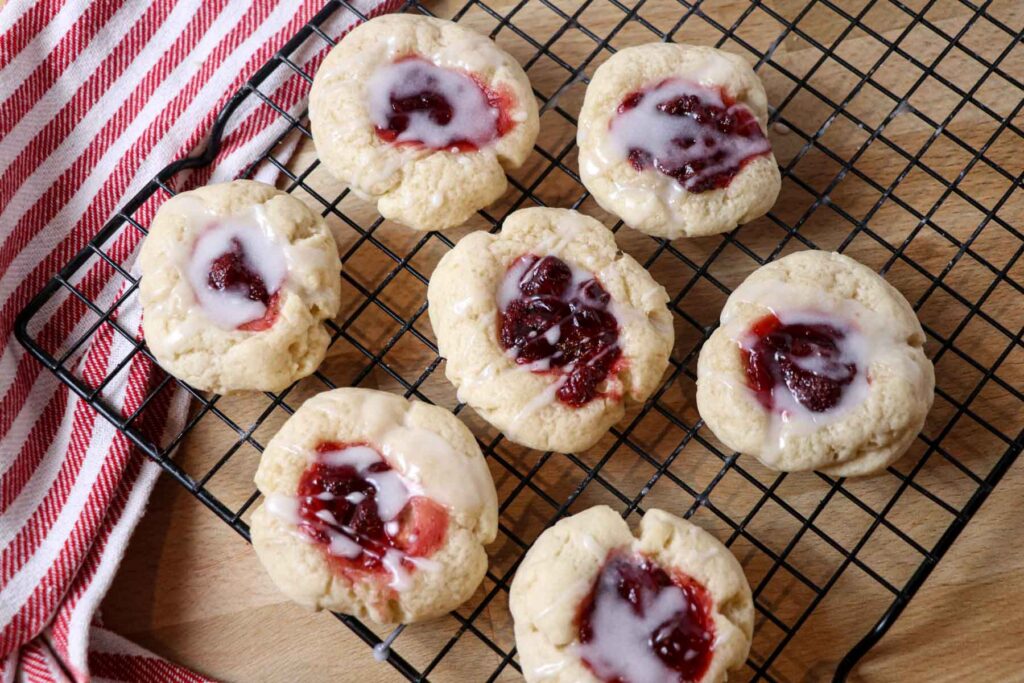 glazed sourdough thumbprint cookies
