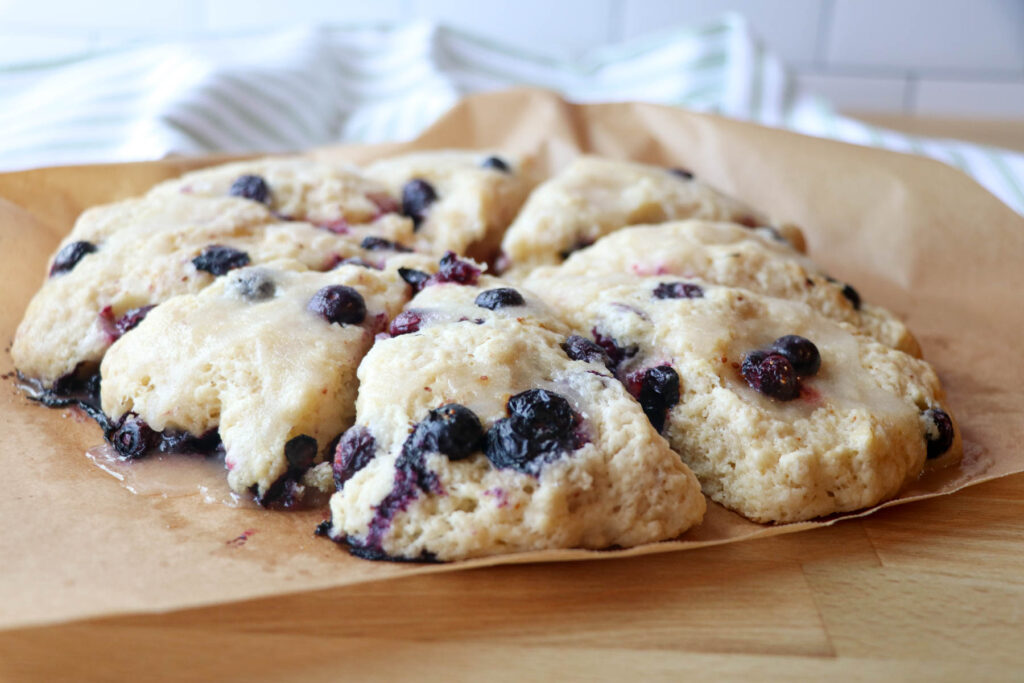 lemon blueberry scones on parchment