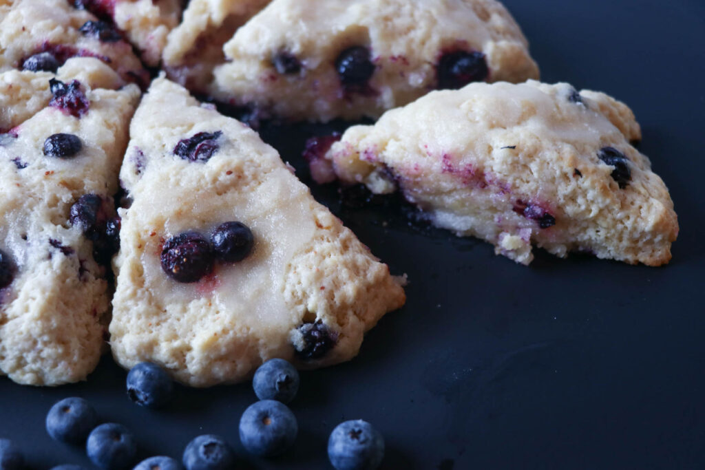 lemon blueberry sourdough scones up close