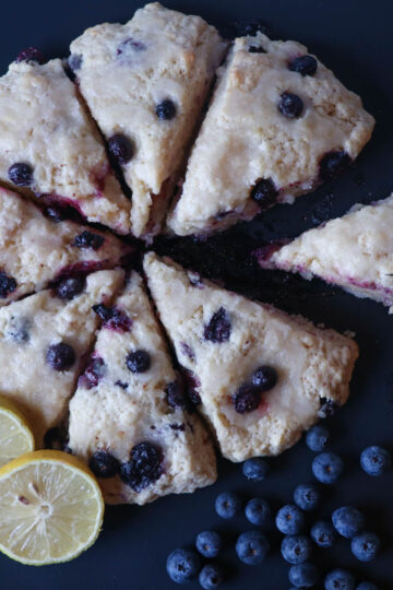 lemon blueberry sourdough scones up close square