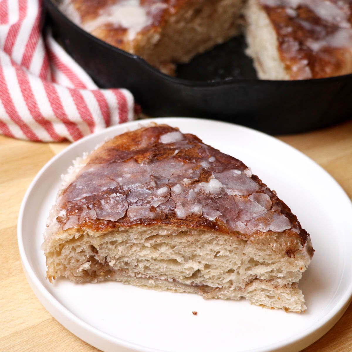 piece of cinnamon roll focaccia on plate square