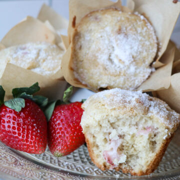 platter of strawberry sourdough muffins square