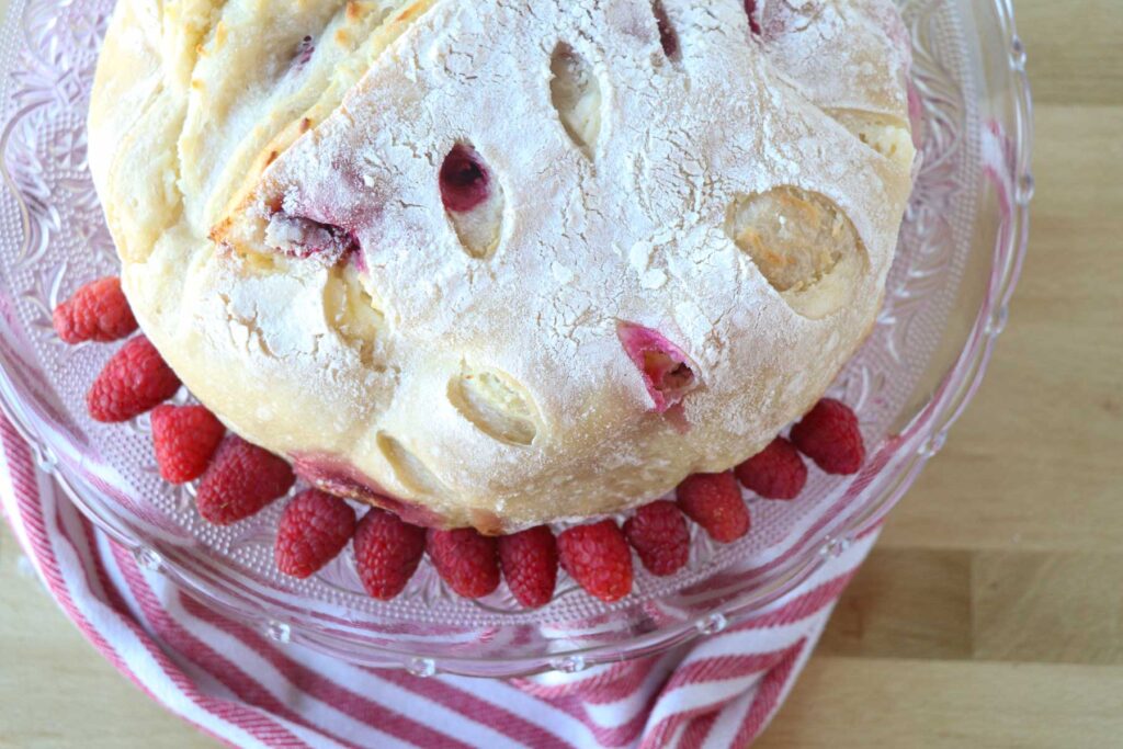 raspberry cheesecake sourdough bread overhead
