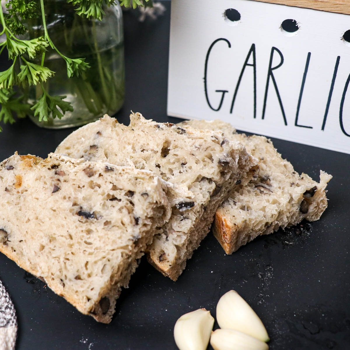 slices of rosemary garlic sourdough bread square