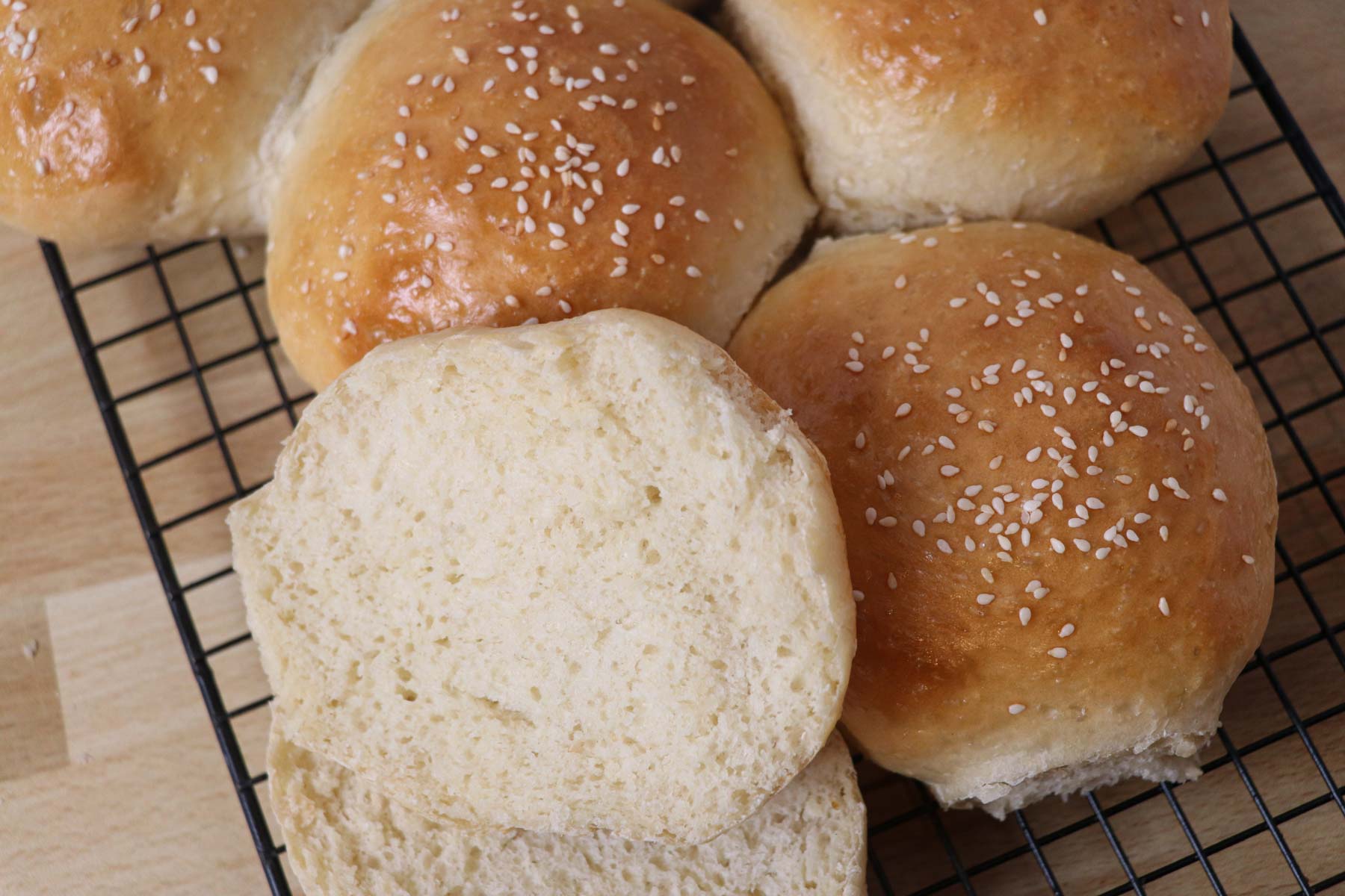 soft and fluffy sourdough hamburger buns