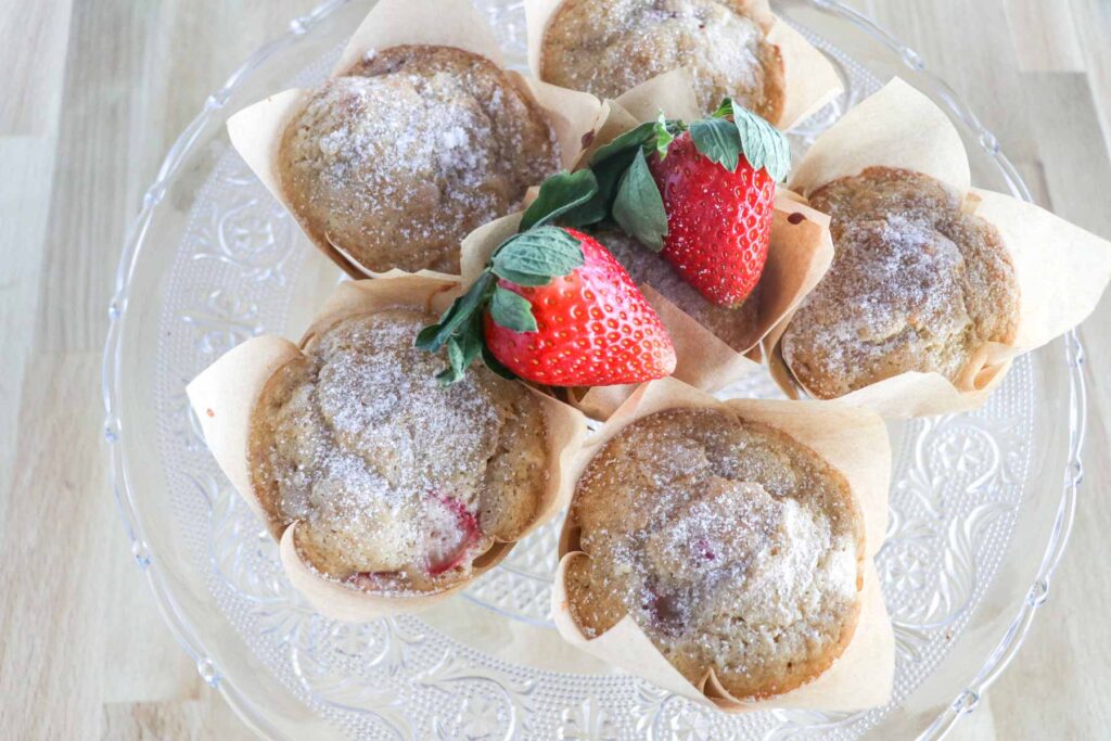 strawberry muffins on a platter