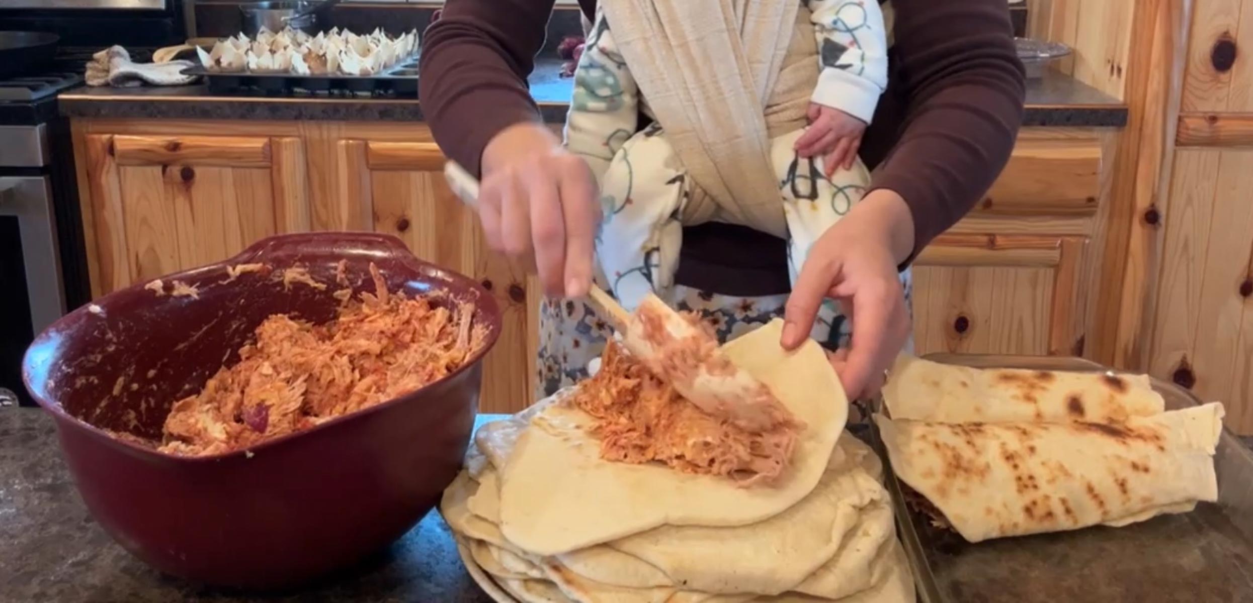 adding filling to tortilla shells