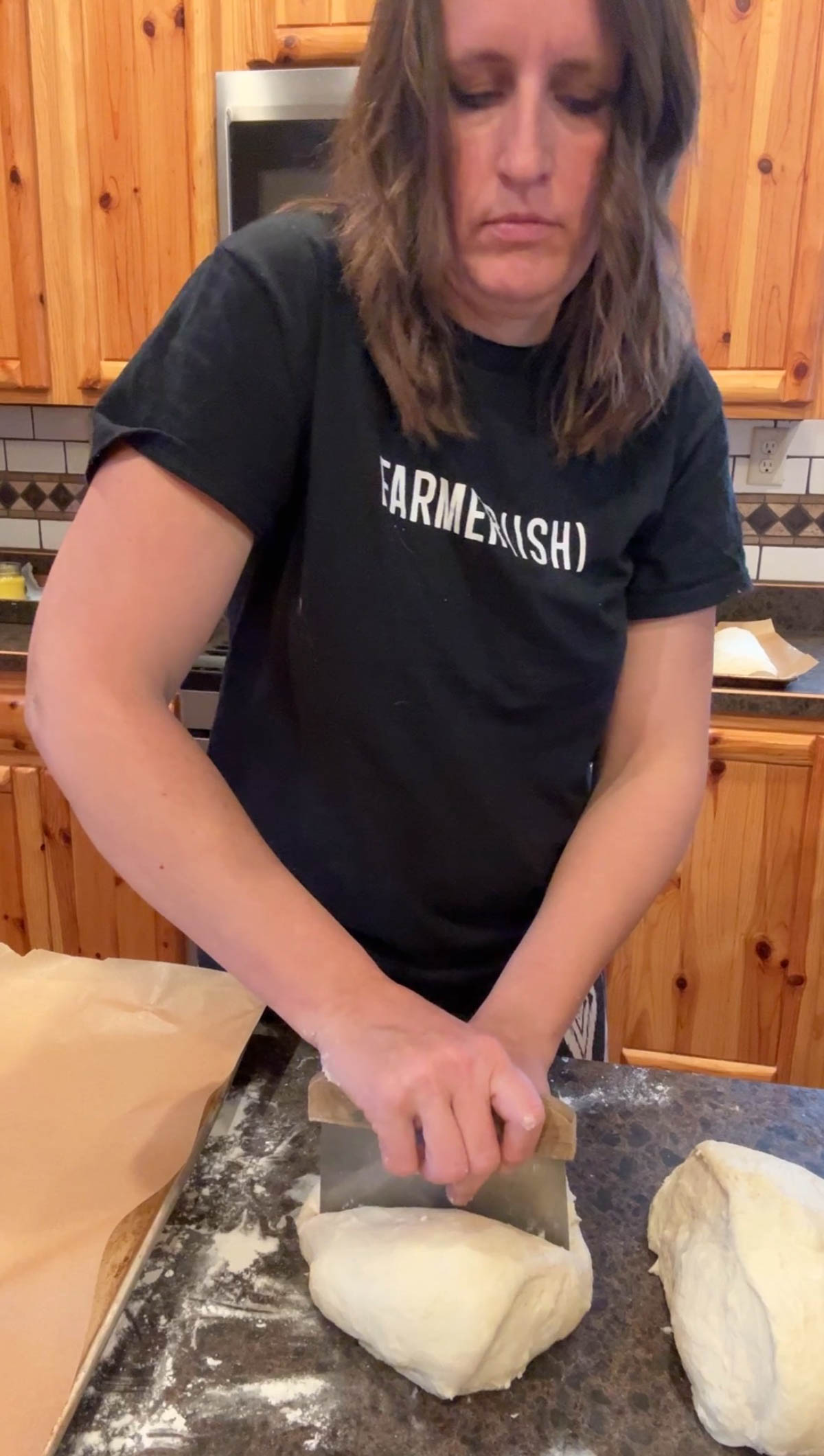 dividing sourdough hoagie roll dough