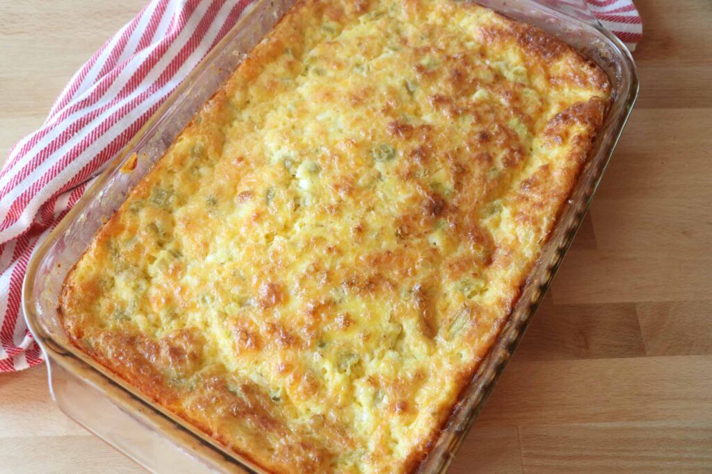 egg casserole with towel up close