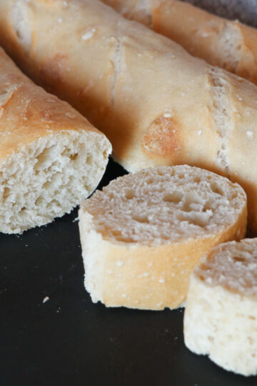 sourdough baguettes sliced square