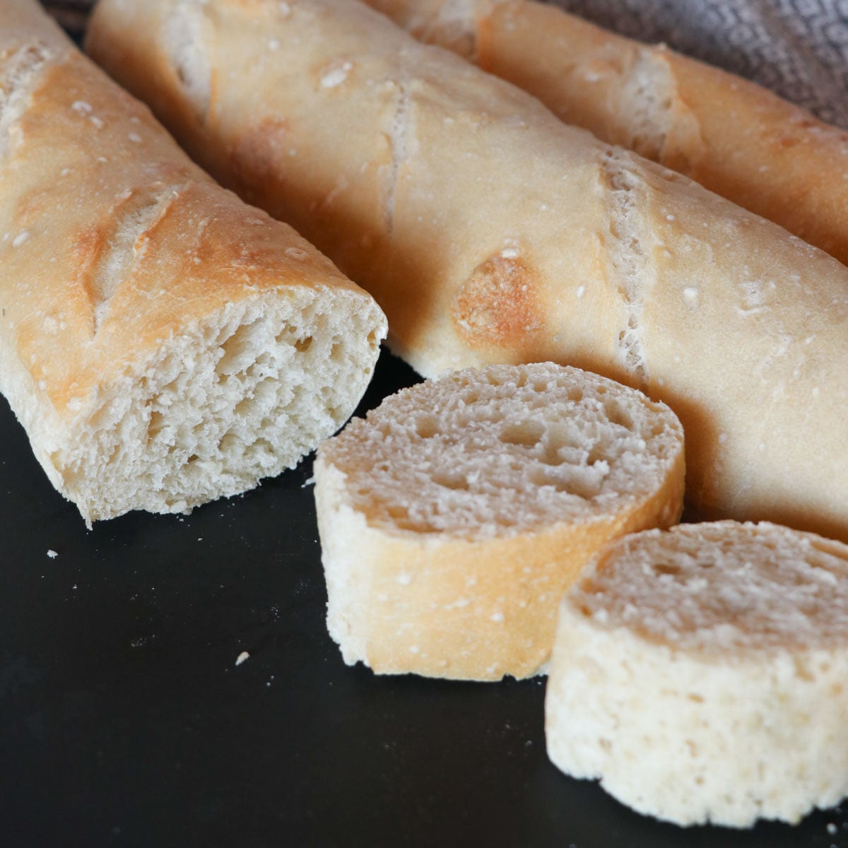 sourdough baguettes sliced square