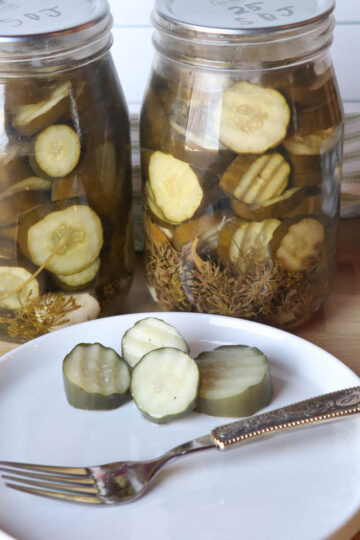 sweet dill pickles on plate square