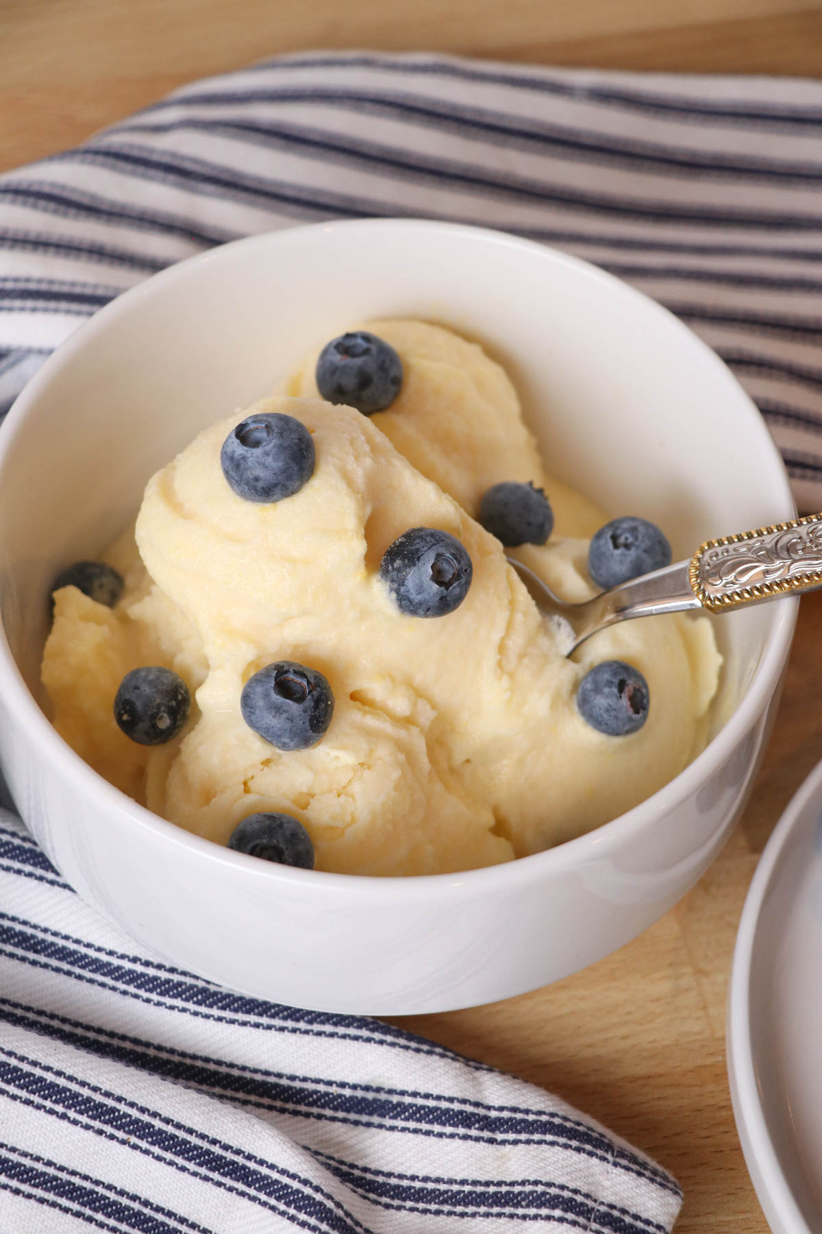 vanilla ice cream with blueberries