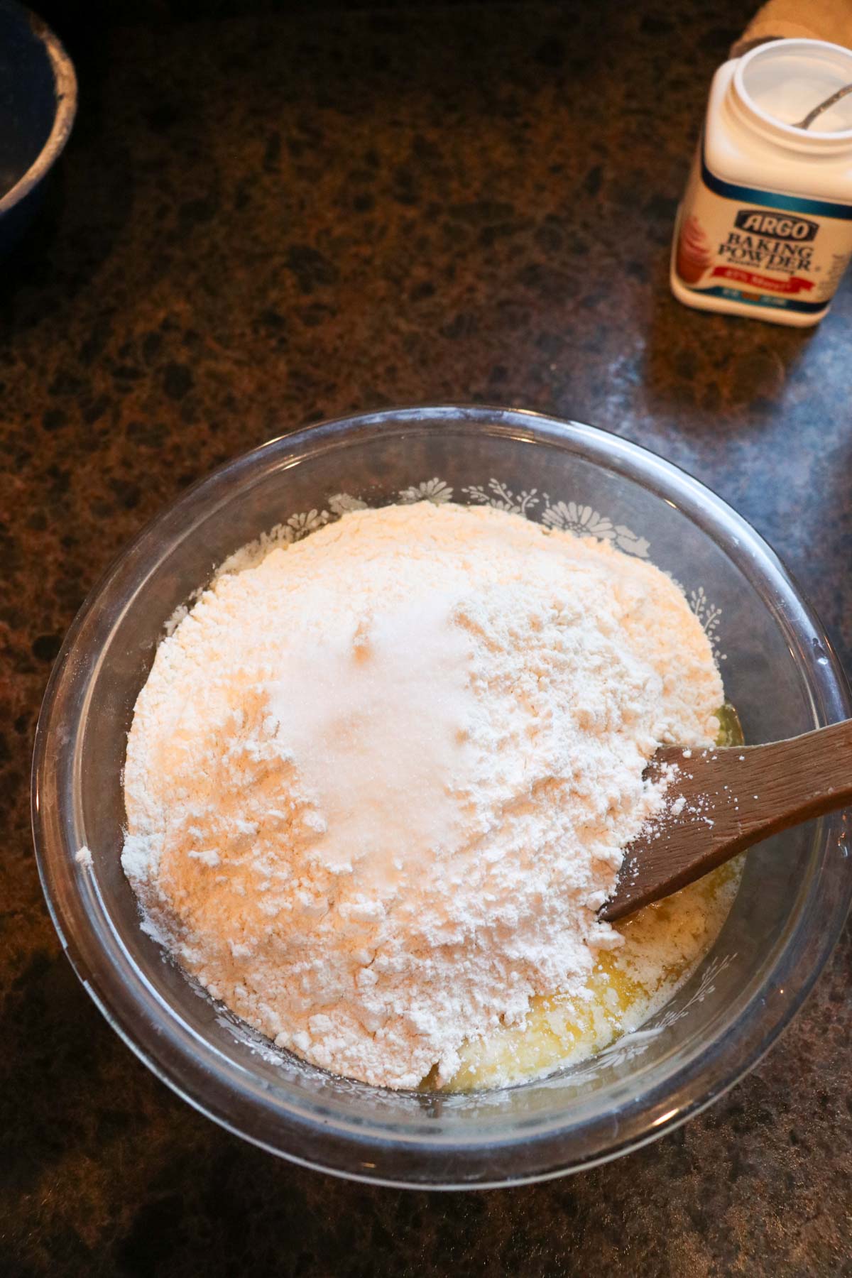 mixing up dry ingredients for sourdough drop biscuits