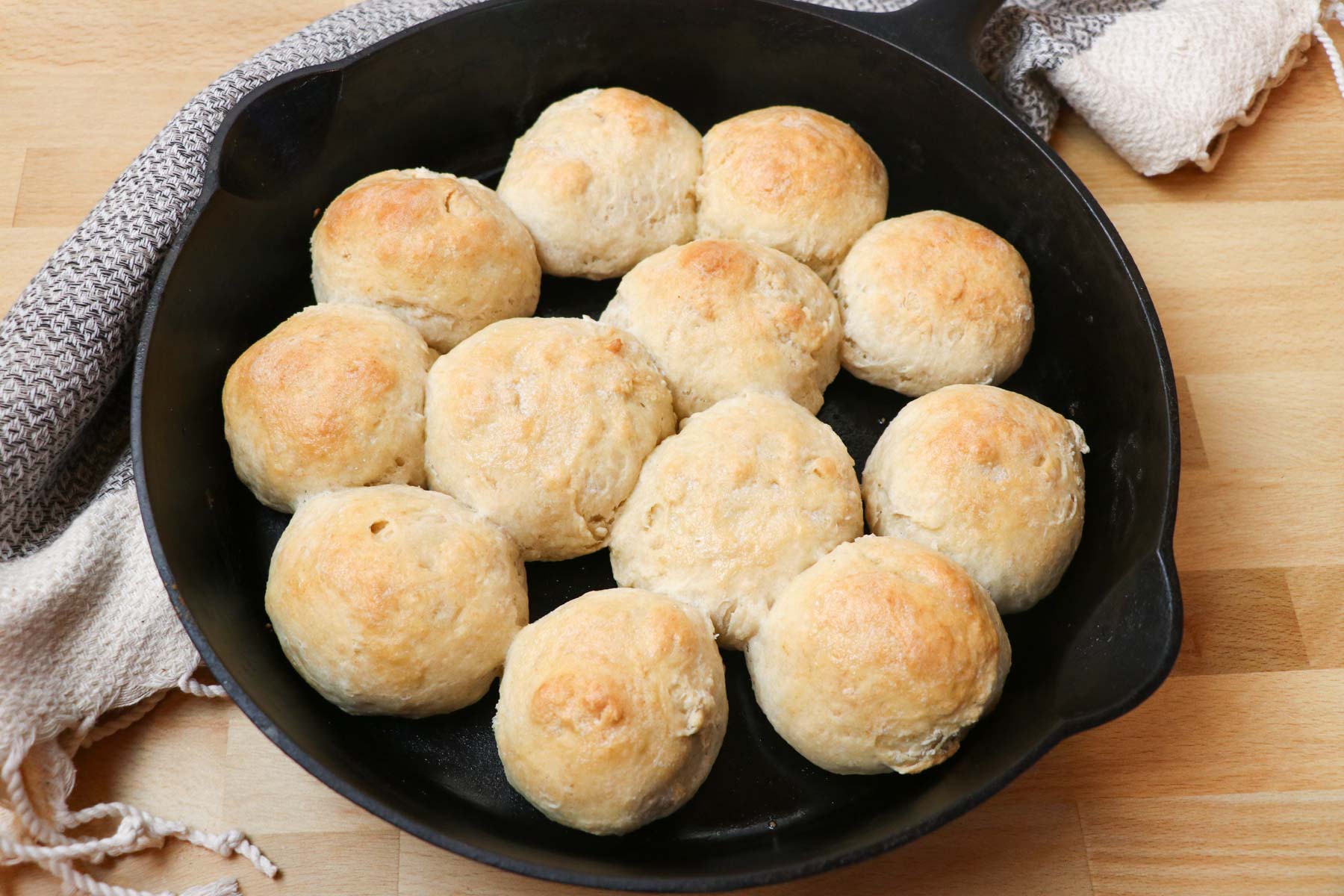 sourdough drop biscuits in cast iron pan