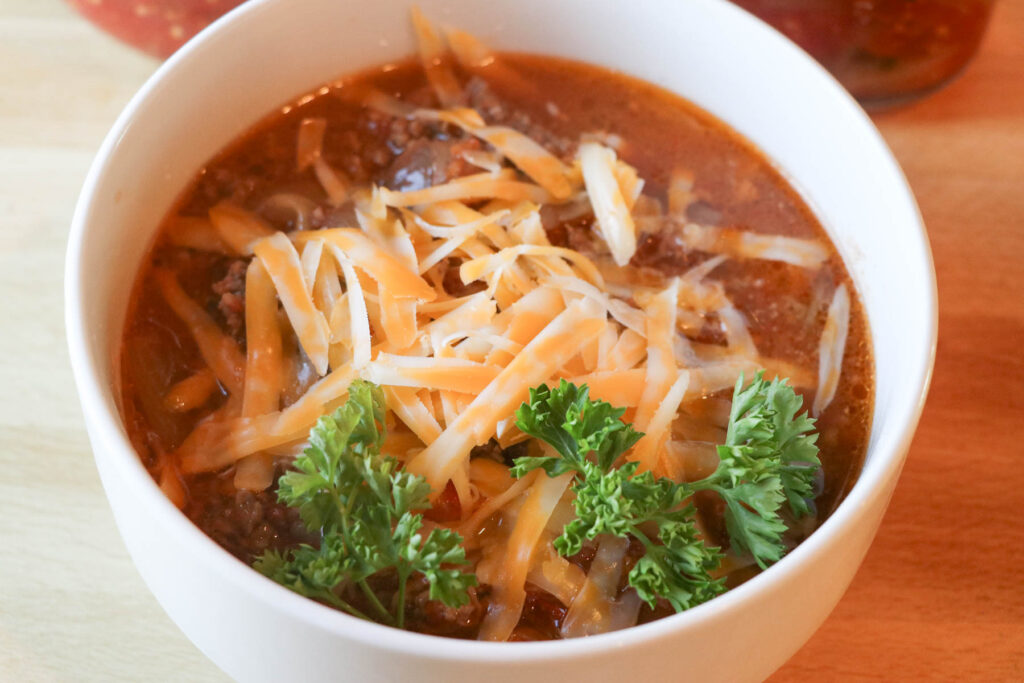 bowl of canned vegetable soup